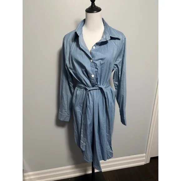 Women's PatPat Light Blue Denim High Low Dress with White Buttons, Size L - Picture 1 of 8